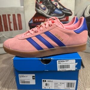 New Adidas Originals Gazelle Semi Pink Spark Lucid Blue Casual Shoes Sneaker